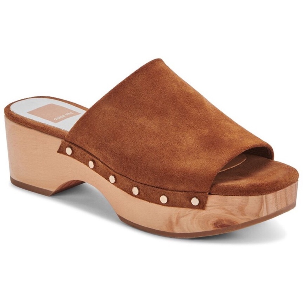 Rado Brown Suede Mules with Wooden Platform